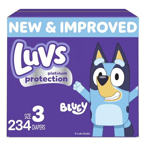 Image of Luvs Platinum Protection Bluey Baby Diapers, Size 3, 234 Count, Disposable Baby Diapers (Packaging May Vary)