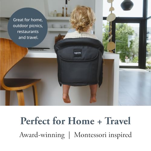 Image of Inglesina Fast Table Chair, Black - Portable Baby High Chair - for Babies & Toddlers up to 37 lbs - Collapsible Design - Fits Tables 0.8'' to 3.5'' Thick - Compact & Easy to Use - Travel Bag Included