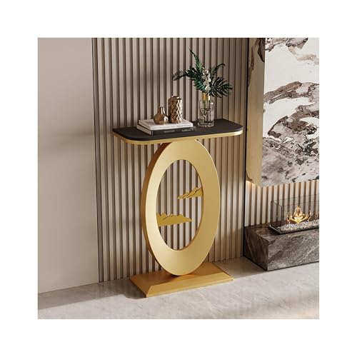OVOGGPAN Mesa Consola Moderna, Mesa Auxiliar Estrecha para recibidor con Base de Metal, Mesa para Colocar detrás del sofá, Ideal para Pasillo, salón u Oficina(Gold+Black,80cm/31.5in)