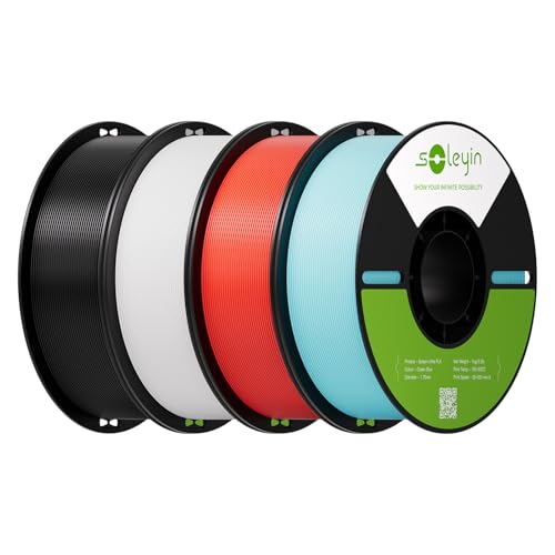 PLA Filament 1.75mm 4KG, 3D Printer Filament 4 Pack 1kg Spool, Neatly Wound, ±0.02mm Accuracy, High-Speed & Strong Toughness, No Warping, Fits Most FDM Printers (Black & White & Red & Blue)