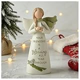 Segenengel Figur mit Vogel – Schutzengel-Statue aus Kunstharz mit Ihrer Freundschaft ist das ganze Jahr über ein Segen – Gedenk- und Heilungsgeschenk, religiöse Heimdekoration für Frauen