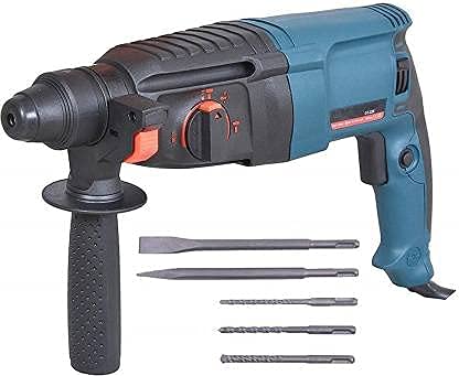 SAURAN Reversible Rotary Hammer with 5 Piece Drill Bit (Heavy Duty) Rotary Hammer Drill (26 millimeters Chuck Size, 900W), Blue and Black