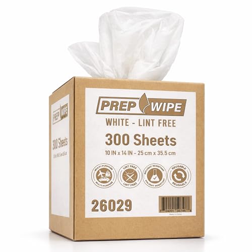 26029 Prep Wipe WHITE Lint Free Cleaning Towels Pack of 300 Sheets, 10' x 14' (1 Box) - Multi-purpose, Reusable, Perforated, Industrial Grade Perforated Sheets