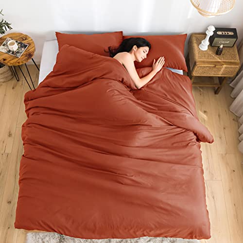 Cottebed Burnt Orange Queen Comforter Sets Clearance Prime, Soft Washed Cotton Lightweight All Season Terracotta Full Sized Bedding Down Alternative Comforters Pillowshams Men Women(Orange,Queen/Full) #TOP7