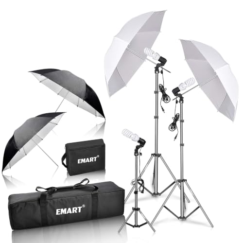 EMART Umbrella Photography Lighting Kit 200/700W Bulbs Soft Light Continuous Photographic Reflector Set for Portrait Studio Video Recording Filming Podcast