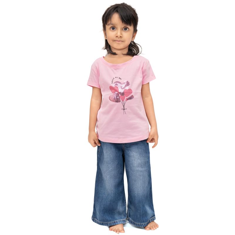 Image of Real Basics Cotton Regular Fit Half Sleeve Cotton T-Shirts for Girls - Round Neck Tops for Girl, Multicolor - Pack of 3