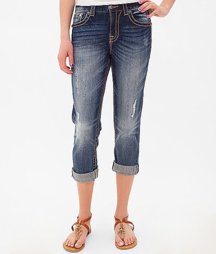 Miss Me Distressed Simple Boyfriend Cuffed Capri Jean