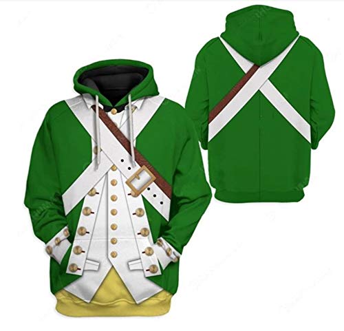 Image of Uyecos Historical Hoodie Revolutionary War Uniform Top | Historical Figure Print, Military Uniform Print, for Historical Reenactment, Halloween Cosplay