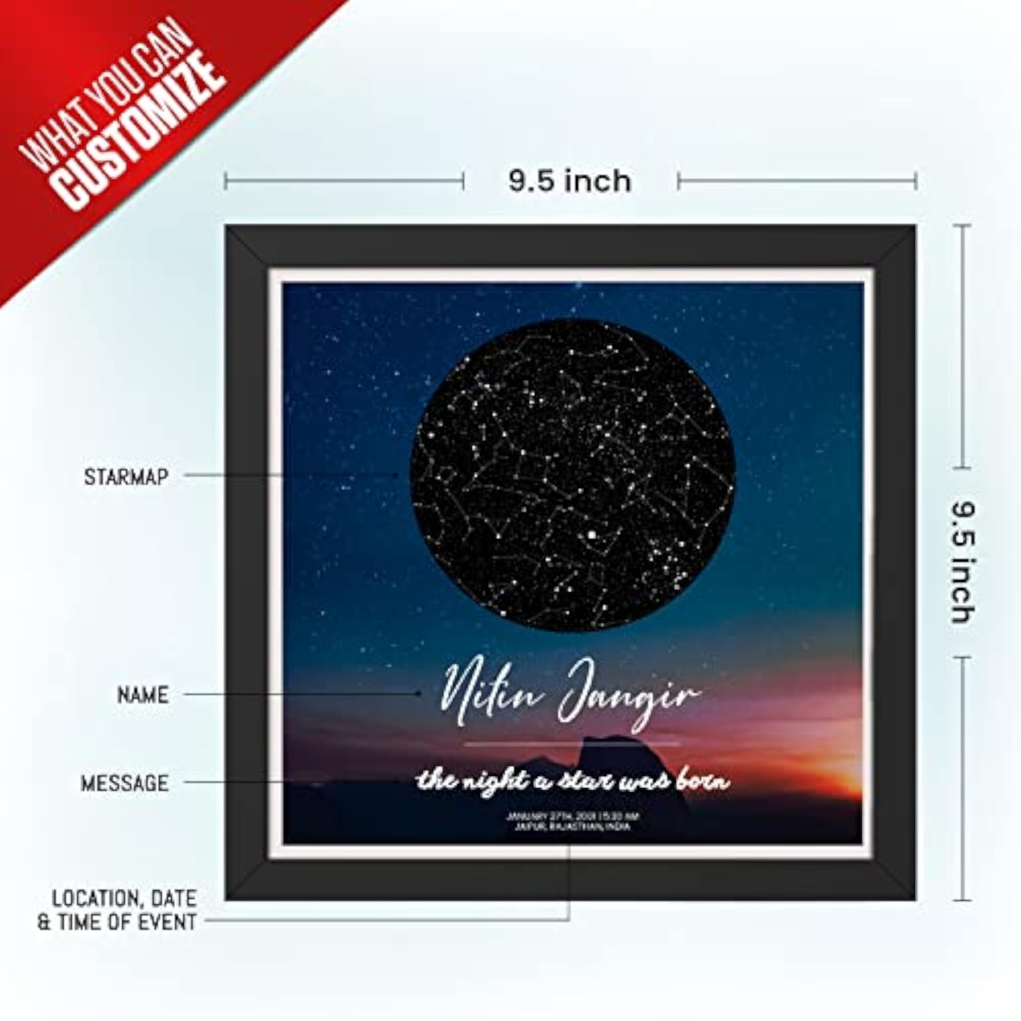 Personalized Zodiac and Stars Map Position Print