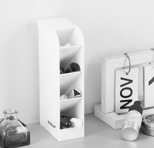 Image of Kinbor Vertical Desk Organizer Pen Stand with Multi Compartments - Space-Saving Office Stationery Holder for Pens, Markers & Accessories |White Pen Stand