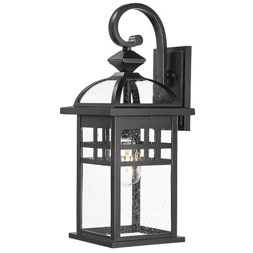 Emliviar Large Black Outdoor Wall Light, 22 Inch Farmhouse Outdoor Lights for House, Die-cast Aluminum with Seeded Glass Shade, DE281B-M BK