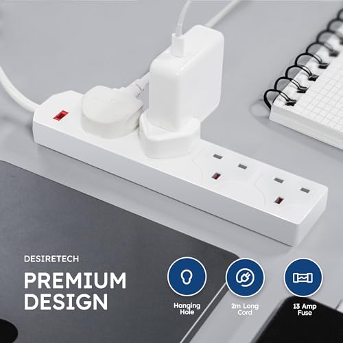 DESIRETECH 4-Gang White Electric Extension Lead - 2m Cable - Image 3