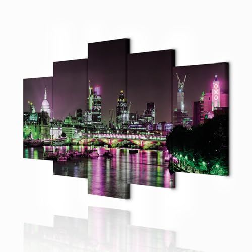 decomonkey Cuadro Lienzo Nueva York 200x100 cm 5 piezas Impresión Decoración Cuadro De Pared Material Tejido no Tejido Gráfica fotográfico Salón