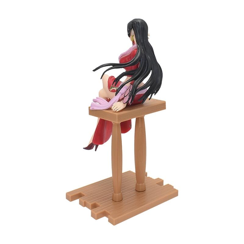 Image of One Piece Boa Hancock Red Slit Dress Sitting Action Figure | 18 cm Pirate Empress - Snake Princess Boa Hancock Sitting Figure with Wooden Base for Table & Desk Decor, Gift for Anime Fans