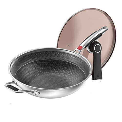 SH-chaoguo Fry Wok/Frying Pan/ 316 Stainless Steel Cooking Pan with Lid/Uncoated Non-Stick Pan, for Induction Cooker, Gas Stove (32/34cm) (Size : 32cm)