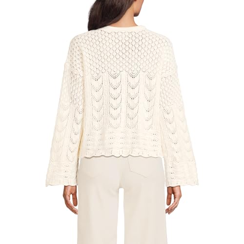 Lands' End Women's Cotton Boucle Pointelle Notch Neck Sweater2