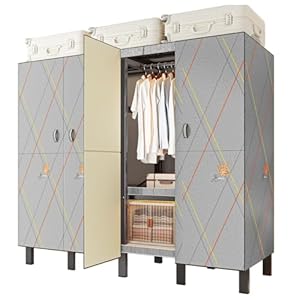 Heavy Duty Clothing Rack with Oxford Fabric Cover, Portable Closet Wardrobe with Hanging Rods, Freestanding Wardrobe, Metal Closet Rack for Hanging Clothes (Door Design, 49.2‘’/125cm)