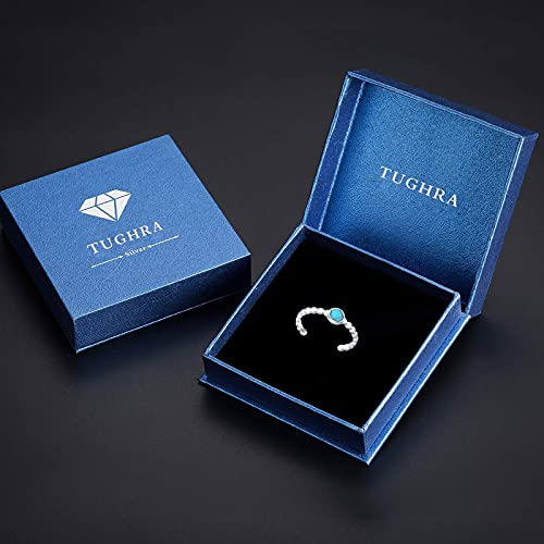 Tughra Turquoise Ring Adjustable Open Rings For Women S925 Sterling Silver Turquoise Boho Rings Stackable Statement Ring Blue Round Gemstone Vintage Ring Jewelry Gift For Women Teen Girls #TOP6