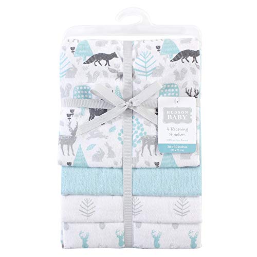 Image of Hudson Baby Unisex Baby Cotton Flannel Receiving Blankets, Linocut Woodland, One Size