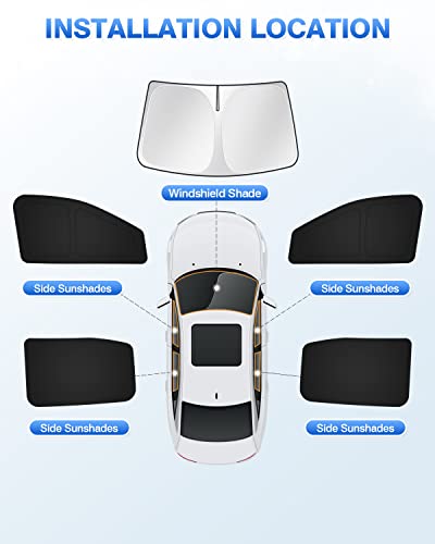 Image of Canvcle Sunshades for 2019-2025 2026 Ford Ranger 4Door Windshield Sunshade Side Rear Windows Sun Visor Shield Privacy Cover Keep Vehicle Cool Black 5PCS