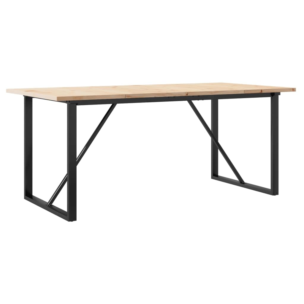 Mesa de comedor con estructura en O, 180 x 90 x 75,5 cm, madera maciza de pino y acero con patas en O y estructura robusta en forma de O