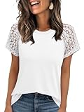 Chicrise Top Mode für Damen Durchsichtig T Shirt mit Spitze Boho Stretch Kuschelige Bluse Elegante Formell Weiß Mittel38 40 M