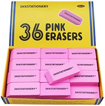 Large Pink Earsers Set of 36, Pink Bevel Erasers, Rubber Erasers, Bulk Pencil Erasers for School Supplies, Art, and Office Teachers Kids Classroom Home Use