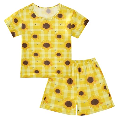 Bee Sunflower Yellow Pajama Set Short Sleeve Pajamas Shorts Sets Cotton PJS 2 Piece Clothes Set 5Y