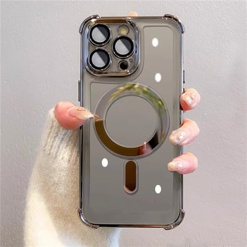 Couverture mobile antichoc iPhone 15 Plus anti-rayures, étui transparent gris pour objectif