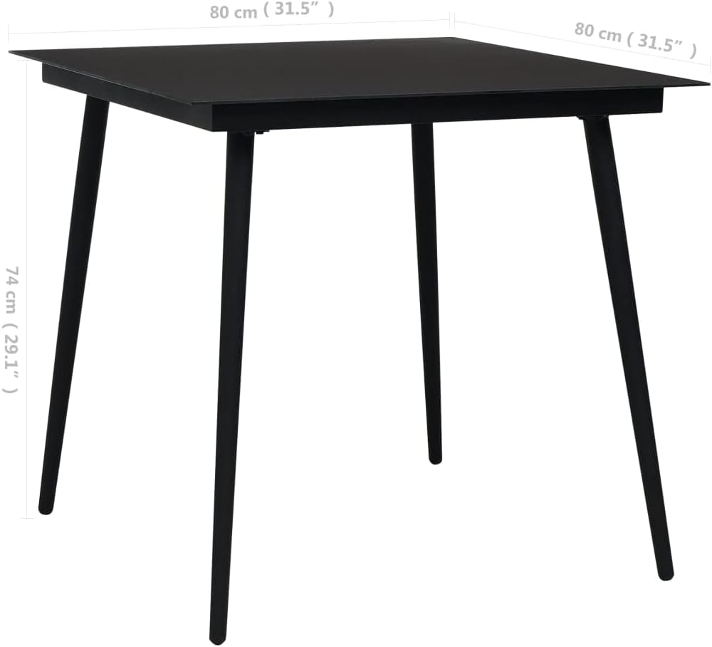 vidaXL Outdoor Dining Table, Patio Table with Glass Top, Garden Table, Garden Furniture for Front Porch Deck Lawn Backyard, Industrial, Steel Black