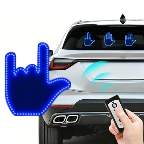 Middle Finger Car Light Hand Gesture Light for Car Road Rage Led Sign Light Up Road Mate Hand Led for Cars Window with Remote Funny Cars Accessories for Men (Blue)