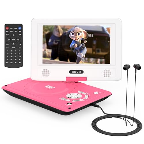 11.5' Portable DVD Player for Kids and Car, 9.5' Swivel HD Screen with 4-6 Hours Built-in Battery, Support Sync Screen to TV, Support SD Card/USB/Multiple Disc Formats (Red)