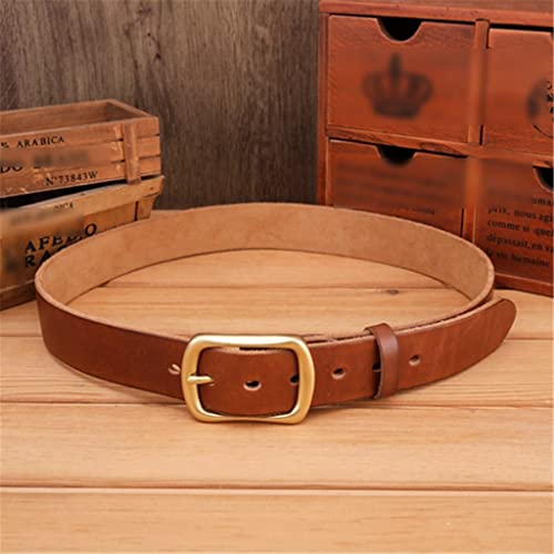 Cinturón de piel de grano completo avec hebilla de latón macizo para hombre, accesorio de vestir (couleur : A, tamaño : 120 cm)
