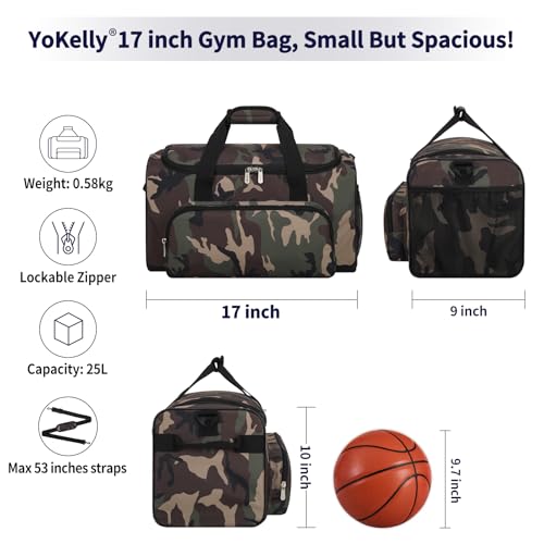 Image of 25L Small Gym Sport Duffle Bag, 17 inch, Camo | Weekender Overnight Bag, Travel, Workout, Fitness