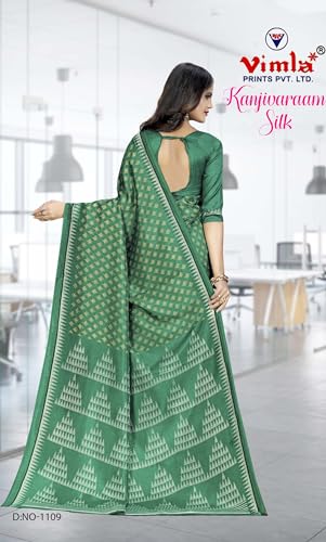 Image of Vimla Women's Kanjivaram Silk Uniform Saree and Unstitched Blouse Piece | Office School Uniform Saree For Women | Sari for Women