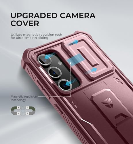 Image of Dexnor for Samsung Galaxy S24 FE Case with Built-in Slide Camera Cover & Screen Protector & Kickstand,Heavy-Duty Rugged Case Full-Body Bumper Protective Cover for Galaxy S24 FE(2024),Maroon Red