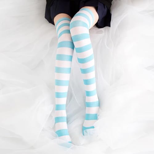 Image of Cute Japanese Style Blue /Pink Striped Over Knee High Socks Thigh Long Knee Boot Stockings for Women Teen Girls