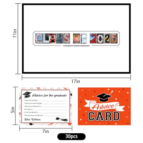 Image of DAZONGE Modern Orange Graduation Card Box with 30 Advice Cards and Signature Board for Class of 2025 Graduation Party Decorations