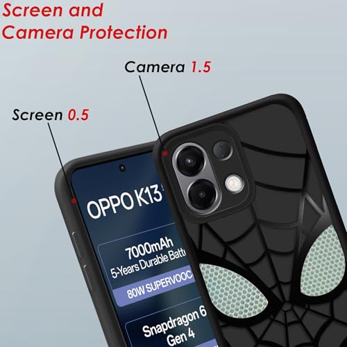 Image of Stylish Spider Back Case Cover Compatible for Oppo K13 5G | Spidey Face Mask Case | Soft Silicone | Camera & Full Body Protection | Shock Proof | (Black)