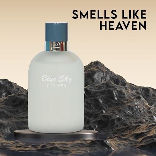 Image of AFLUXE Blue Sky EDP Men's Cologne, Aromatic Fruity Floral | Enchanting perfume for men with fruity floral scent. Finest oils in 3.4oz bottle with shiny . Ideal casual gift.