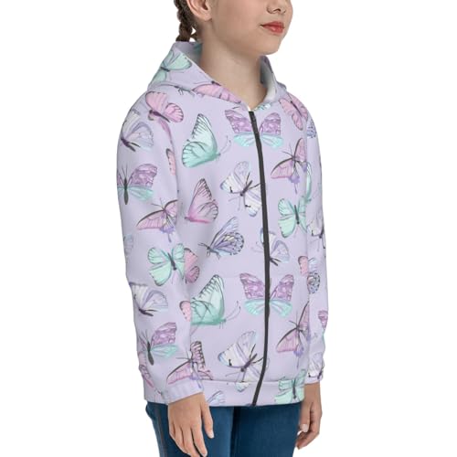 Purple Butterfly Kid Hoodies Boys Zip Up Sweatshirts Girls Pullover with Pocket4