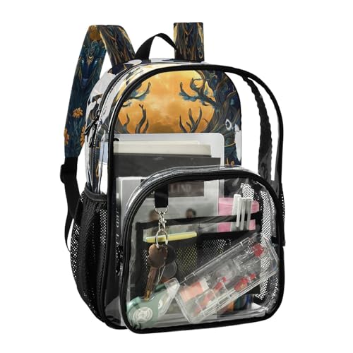 Deer Flower Retro Clear Backpack Heavy Duty See Through Transparent PVC BookBag for Kids Boy Girl School Work2