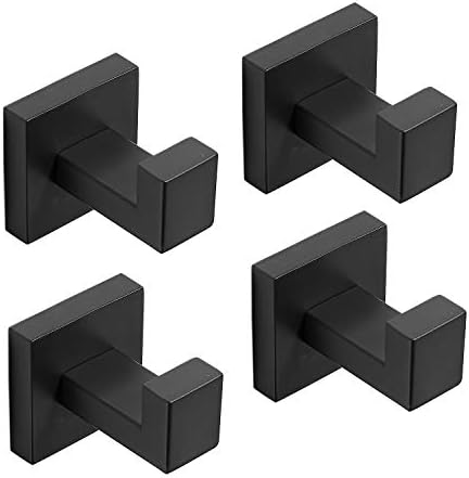 Hiendure 4 Pack Matte Black Robe Hook Wall-Mounted Towel Hook Coat Hanger for Bathroom Bedroom Kitchen