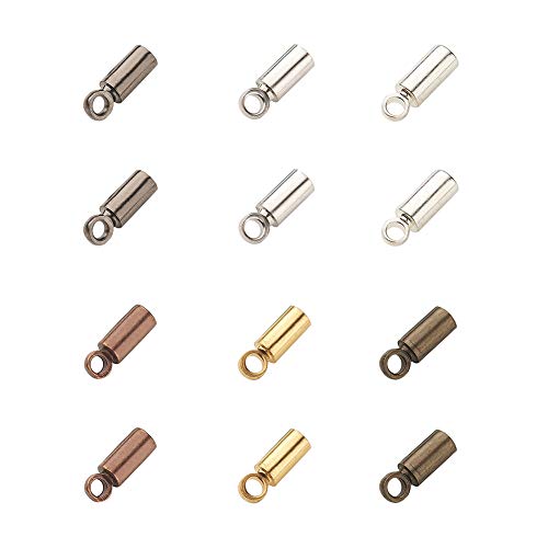 PH PandaHall 210 pcs 6 Colors Brass Cord End Caps Bead Barrel Loop Clasp for Bracelet Necklace Jewelry DIY Craft Making Leather Art, Inner Diameter 2mm