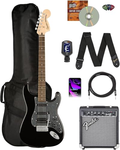 Fender Squier Affinity Stratocaster HSS - Metallic Black Bundle with Frontman 10G Amplifier, Gig...