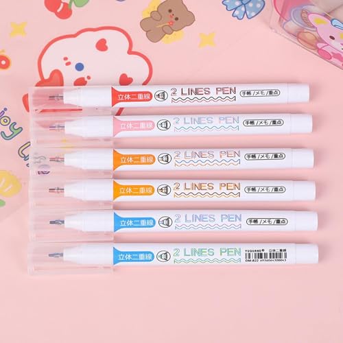 Image of PAXCOO Double Marker Line Pens,Two Liner Gel Pen Outline Multi Color Ink Roller Drawing Scrap booking Card Note Art,3d Writing Pen,Craft Creative Journal Hand Planner Home Office School(6 Pack)