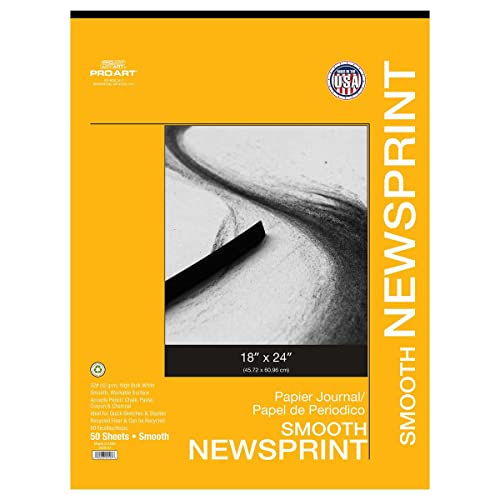 PRO ART Newsprint Paper, 18-inch x 24-inch, 50 Sheet Tape Bound Pad, Natural