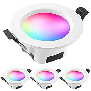 Bluetooth Mesh 5W Spot Led Encastrable RGBWC(RGB+Blanc froid+Blanc chaud) Plafonnier Lampe, éclairage plafond encastré pour exposition, salon, cuisine, ktv, bars (4 Pieces)