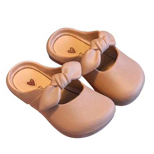 Kids Little Girls Flat Mules Bow Slip On Loafers Slides Sandals Leather Closed Toe Indoor Outdoor Walking Slippers