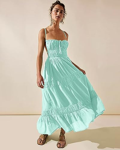 Image of VIUTIL Flowy Maxi Dress for Women Summer Cotton Backless Beach Long Dress with Pockets 2026
